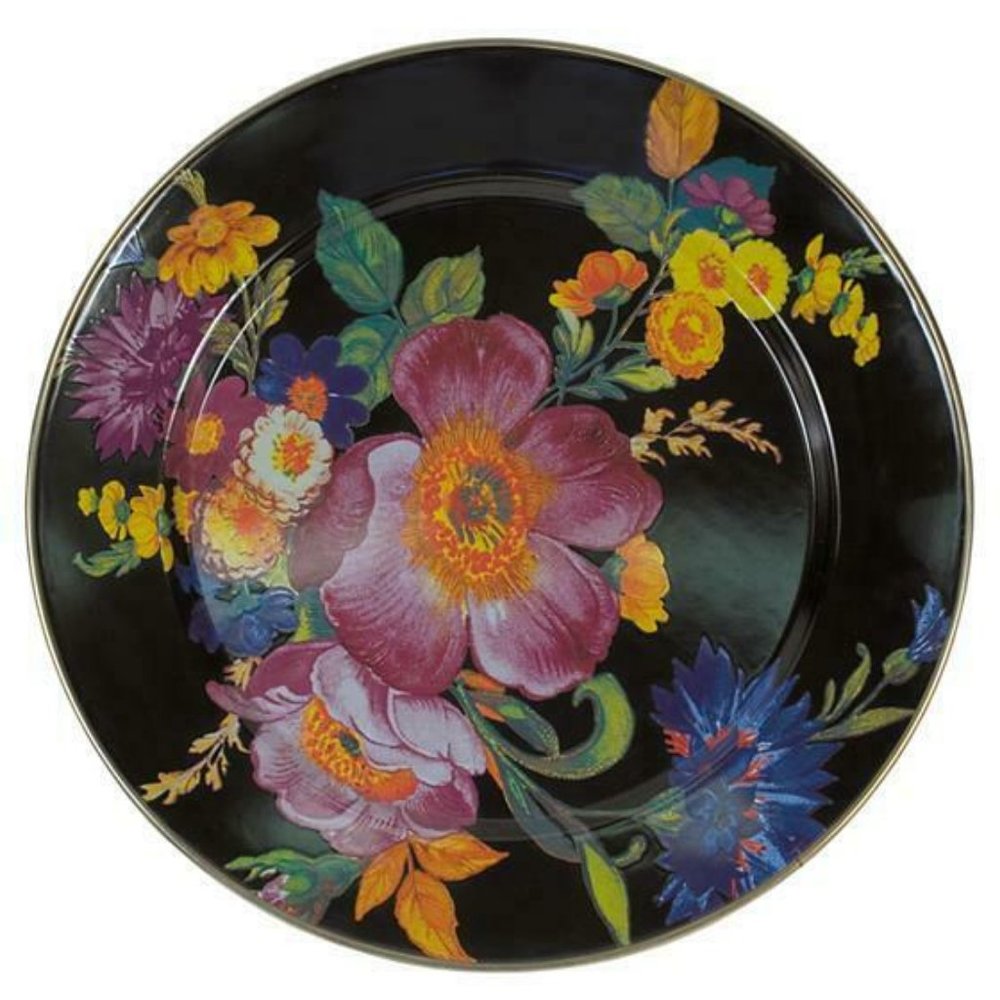 NEW MacKenzie-Childs BLACK Flower Market 12" PLATE